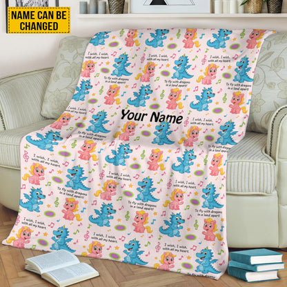 Personalized Dragon Blanket for Kids - Custom Name Cute Cartoon Blanket Gift