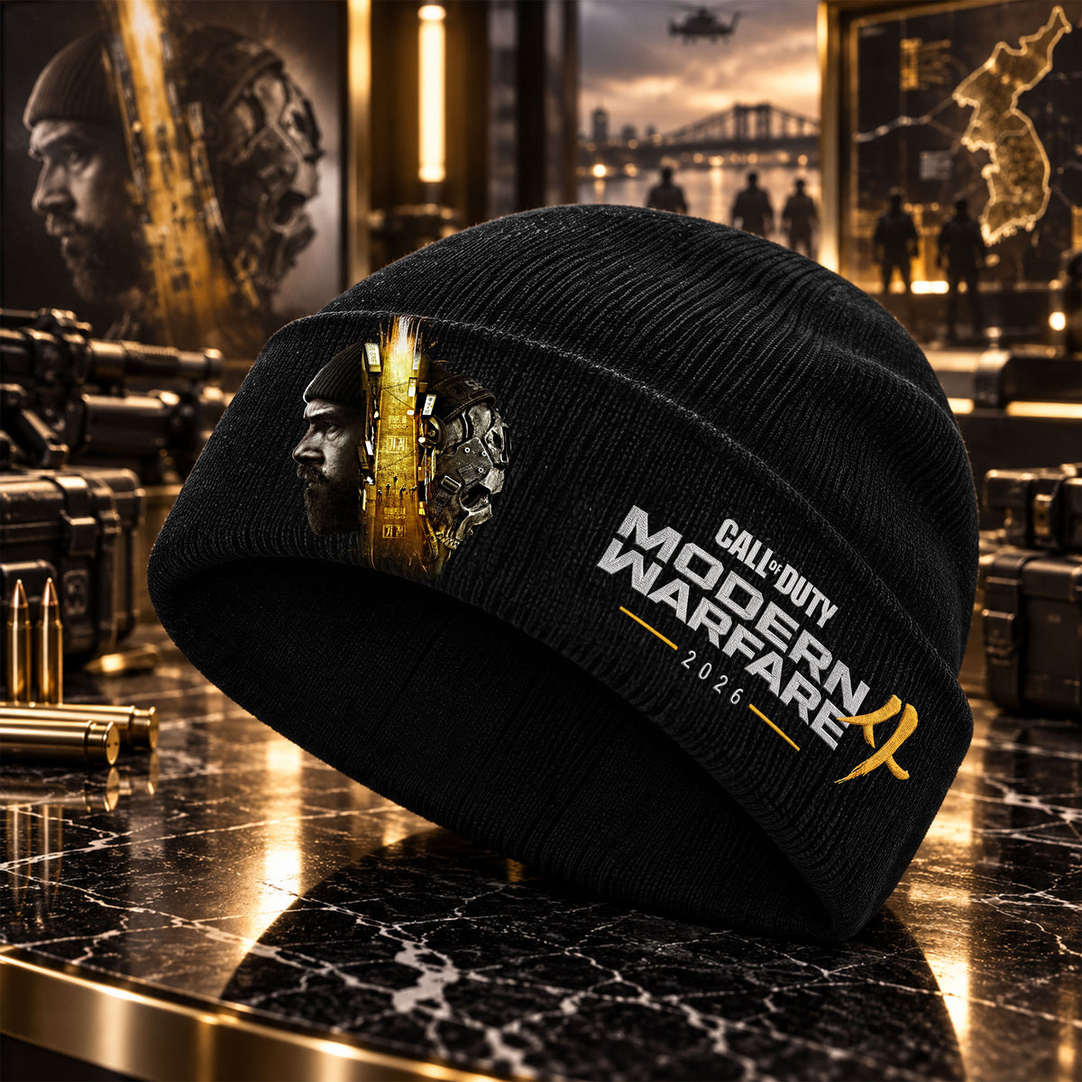 Modern Combat 2026 Cuff Beanie Hat – Tactical Warfare Knit Cap