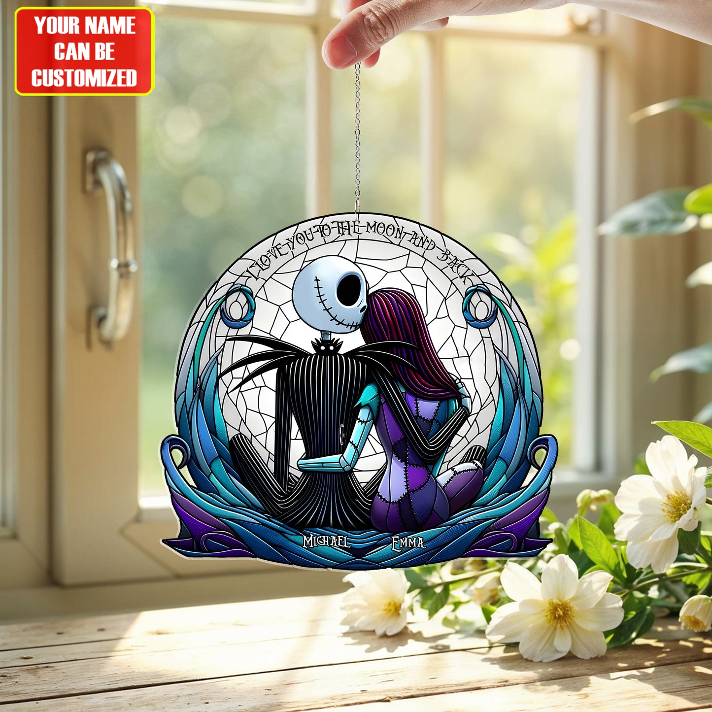 I Love You To The Moon And Back - Personalized Couple Window Hanging Suncatcher Ornament