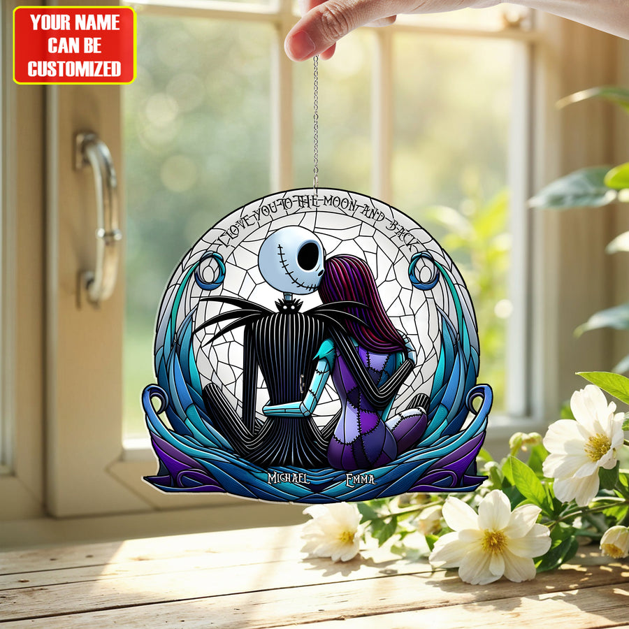 I Love You To The Moon And Back - Personalized Couple Window Hanging Suncatcher Ornament