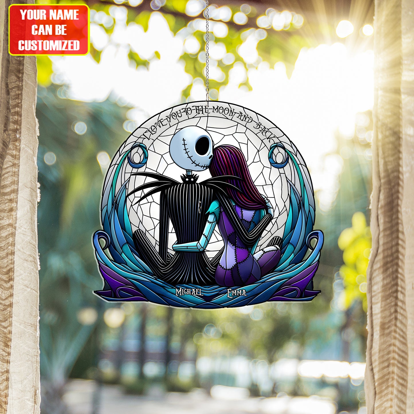 I Love You To The Moon And Back - Personalized Couple Window Hanging Suncatcher Ornament