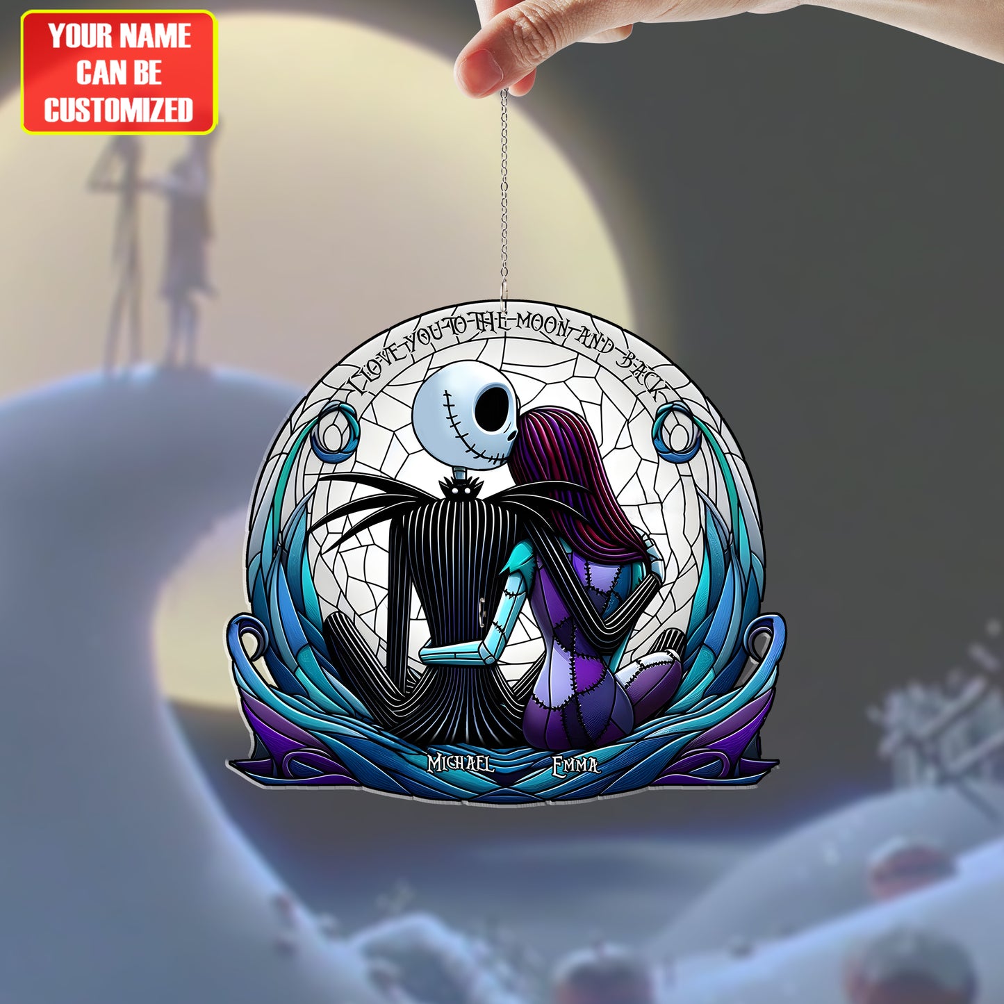 I Love You To The Moon And Back - Personalized Couple Window Hanging Suncatcher Ornament
