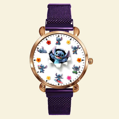 Blue Alien Mesh Strap Quartz Watch – Personalized Gifts for Cartoon Lovers