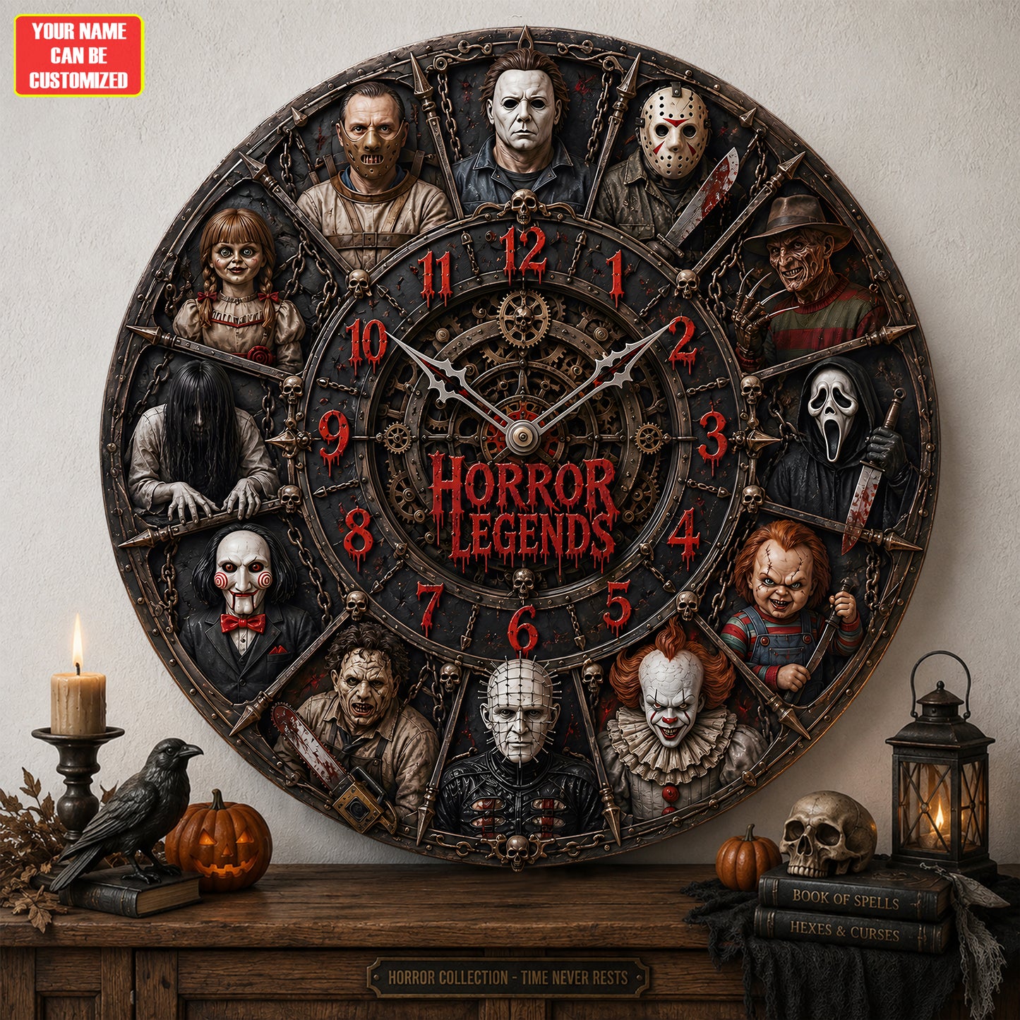 Halloween Horror Legends Acrylic Hanging Wall Clock - Personalized Gifts For Horror Lovers
