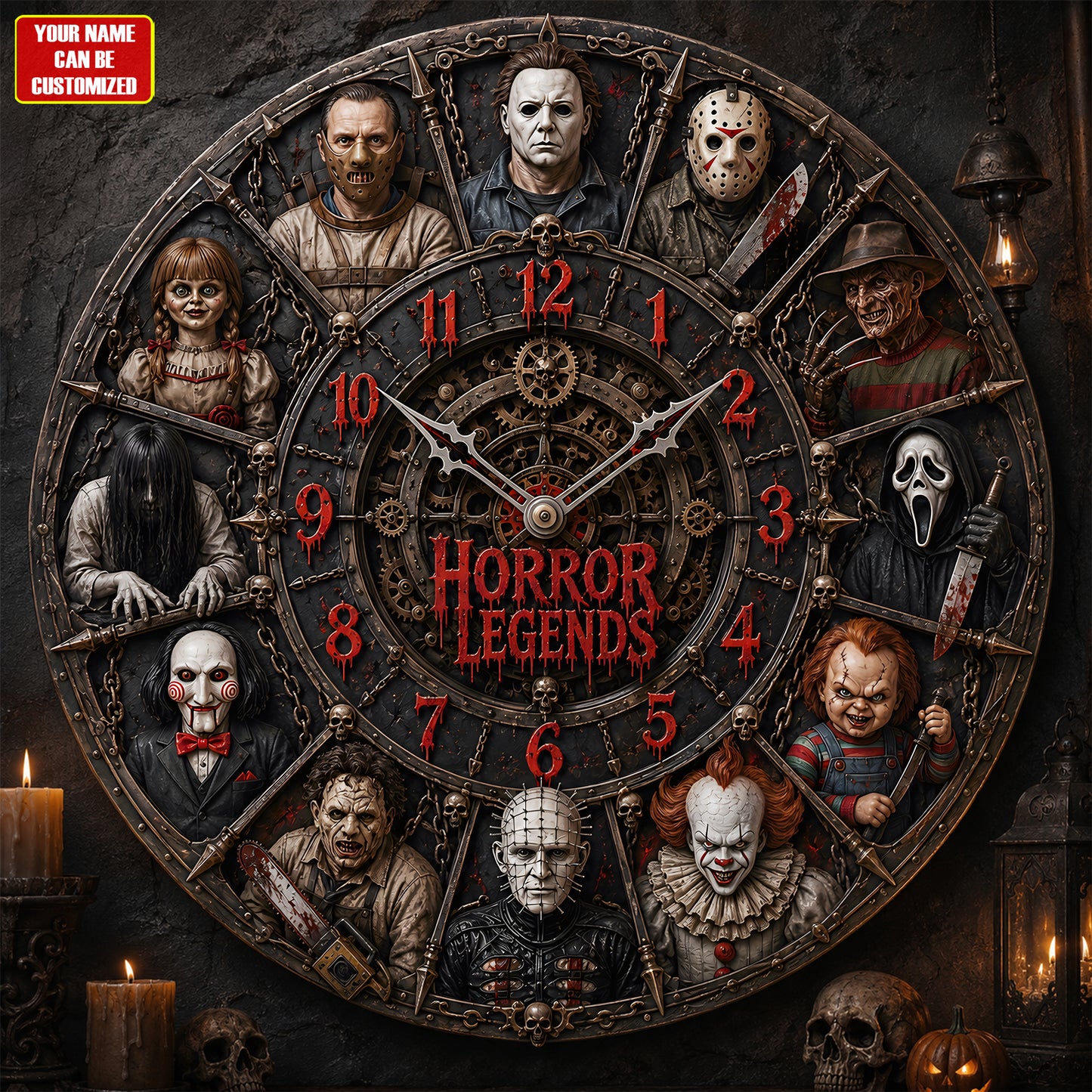 Halloween Horror Legends Acrylic Hanging Wall Clock - Personalized Gifts For Horror Lovers