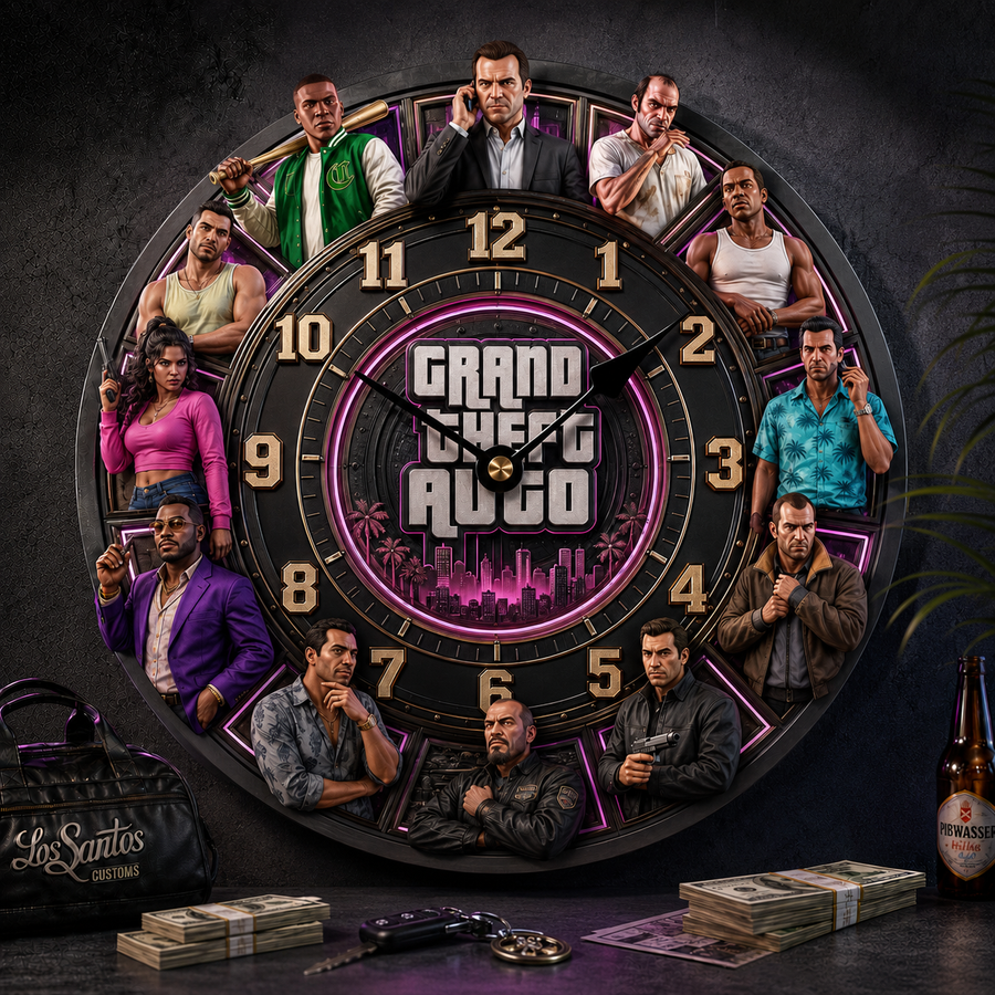 GTA Acrylic Hanging Wall Clock - Personalized Gifts For Video Game Lovers