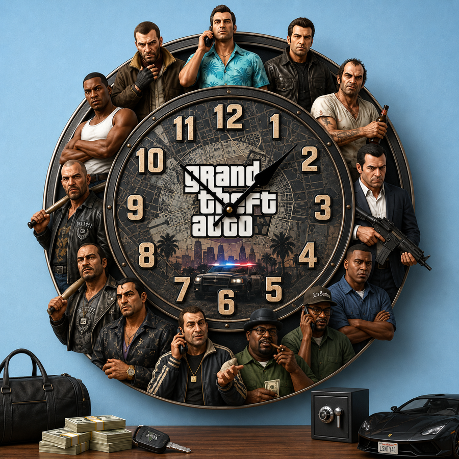 GTA Franchise Acrylic Hanging Wall Clock - Personalized Gifts For Video Game Lovers