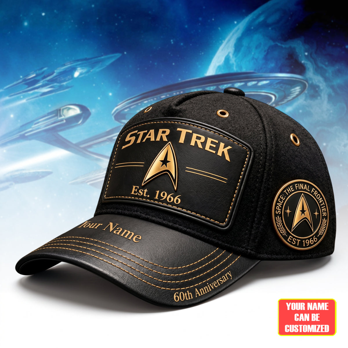 Vintage Space Exploration 60th Anniversary Leather Cap V2 - Personalized Leather Classic Cap, Gift For TV Show Fans