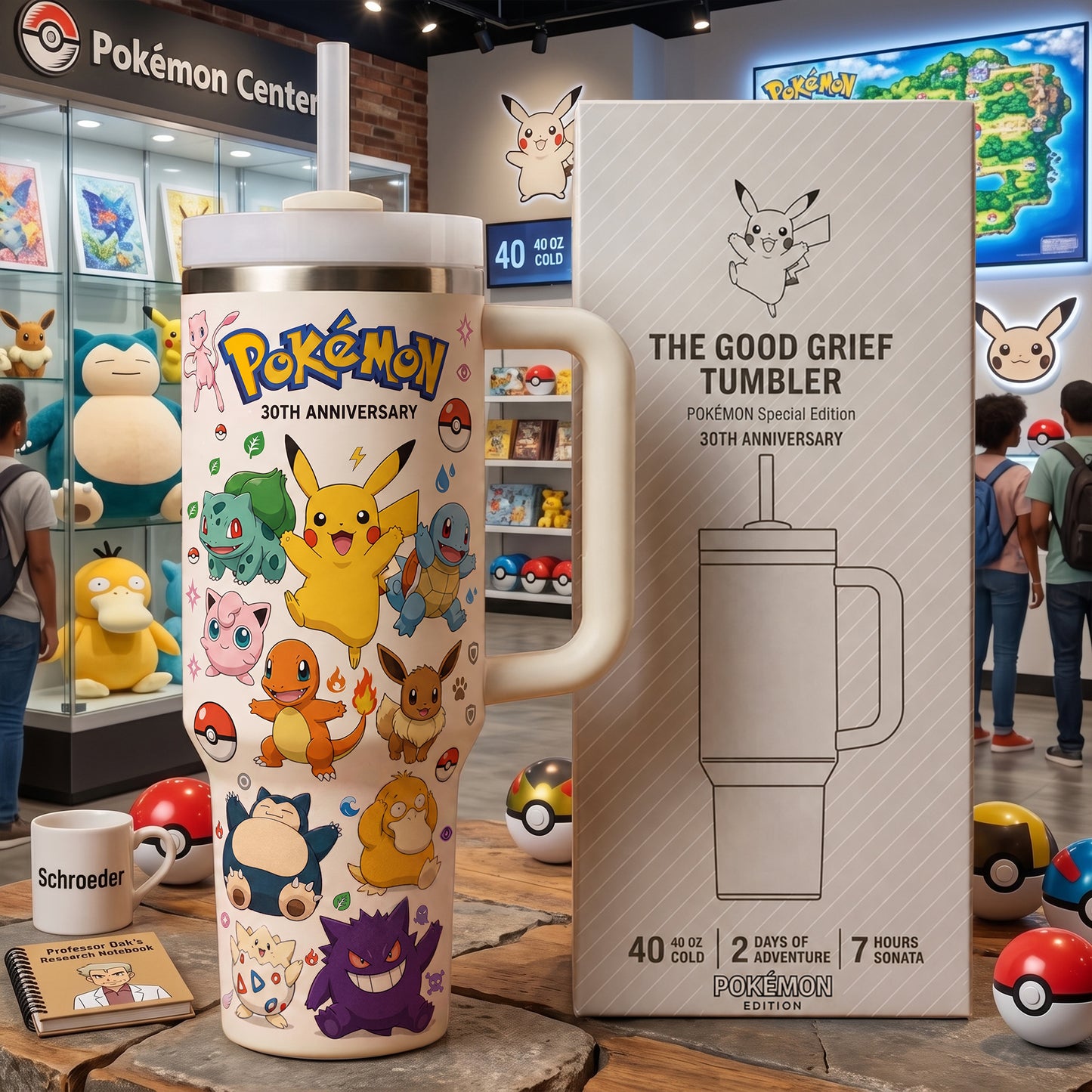Retro Pocket Monster Tumbler – Cartoon Insulated Cup with Handle