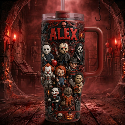 Halloween Horror Legends Tumbler With Handle - Personalized Gifts For Horror Fans