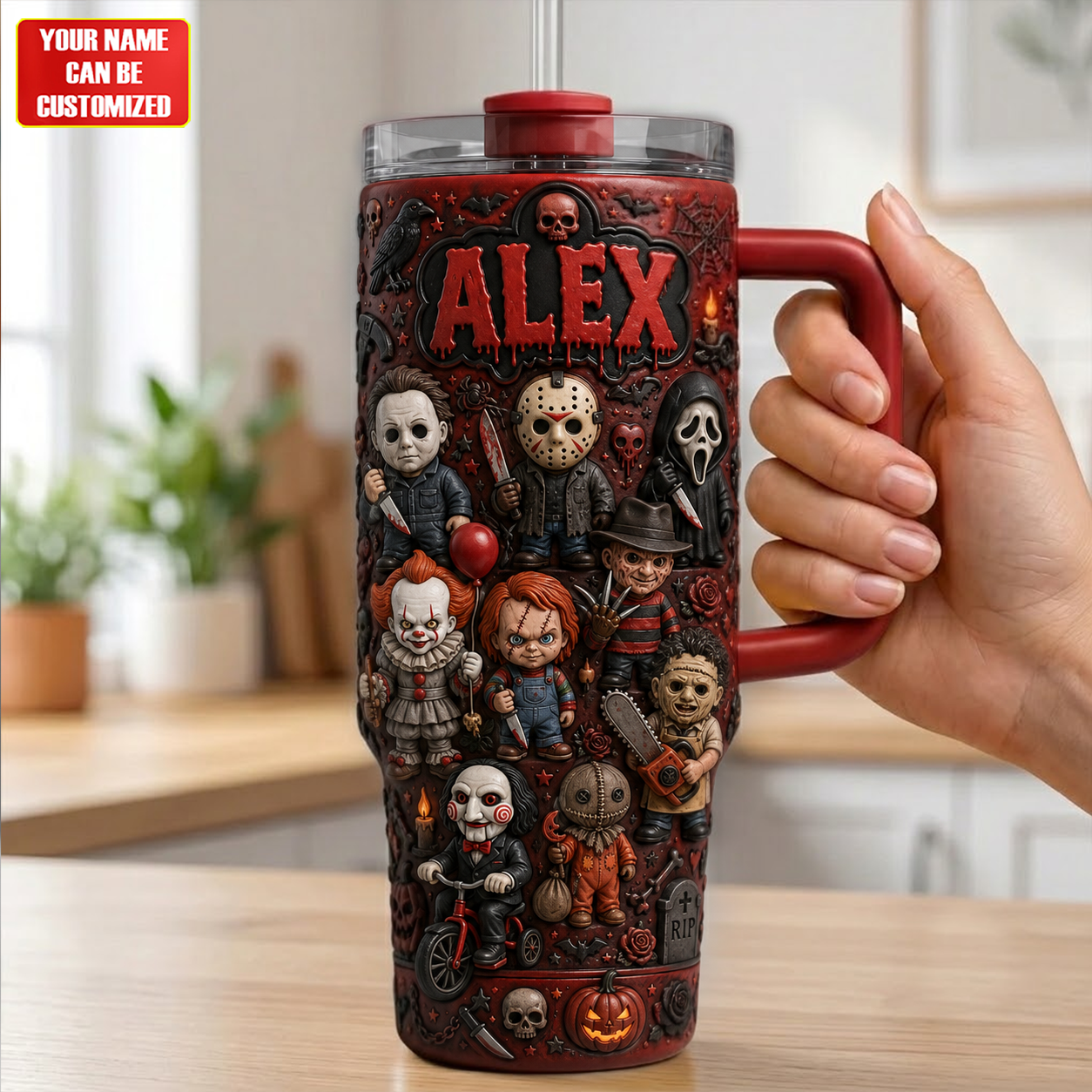 Halloween Horror Legends Tumbler With Handle - Personalized Gifts For Horror Fans