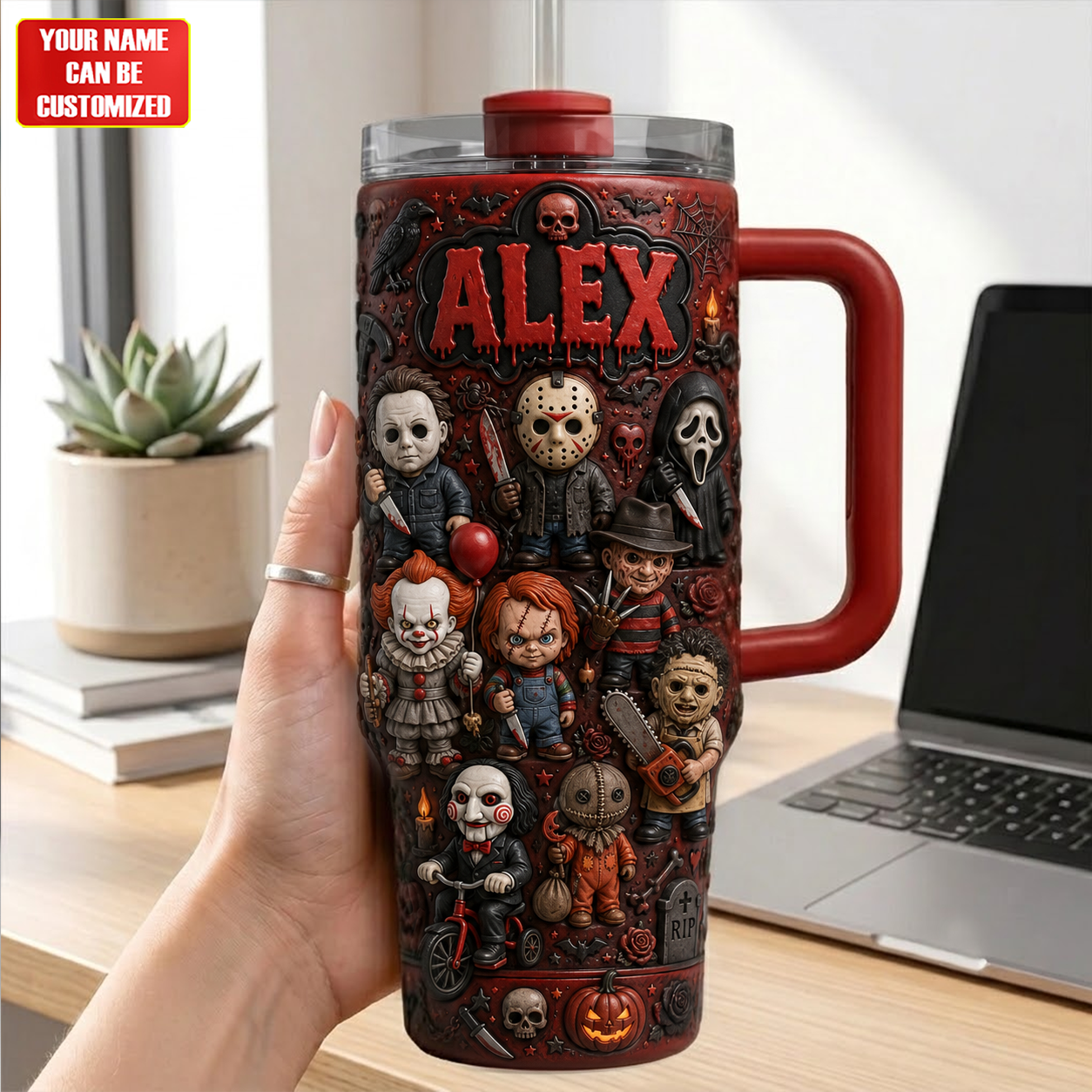 Halloween Horror Legends Tumbler With Handle - Personalized Gifts For Horror Fans