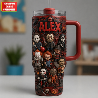 Halloween Horror Legends Tumbler With Handle - Personalized Gifts For Horror Fans