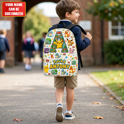 Personalized Cute Pocket Monster Backpack with Custom Name – Adventure School Bag for Kids