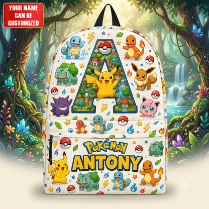 Personalized Cute Pocket Monster Backpack with Custom Name – Adventure School Bag for Kids