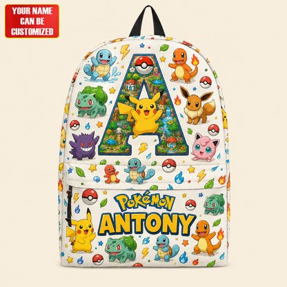 Personalized Cute Pocket Monster Backpack with Custom Name – Adventure School Bag for Kids