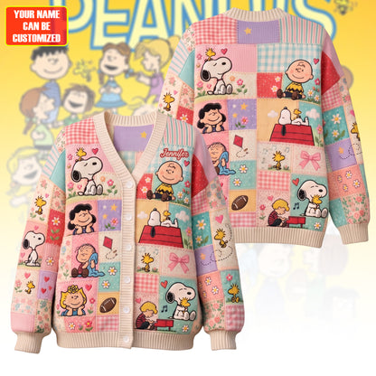 Cute Cartoon Friends Patchwork - Personalized Knitted Cardigan