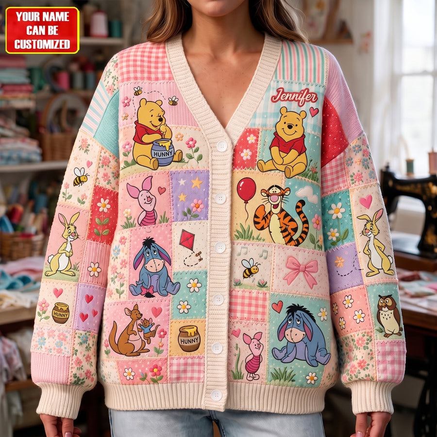 Sweet Honey Friends Patchwork - Personalized Knitted Cardigan
