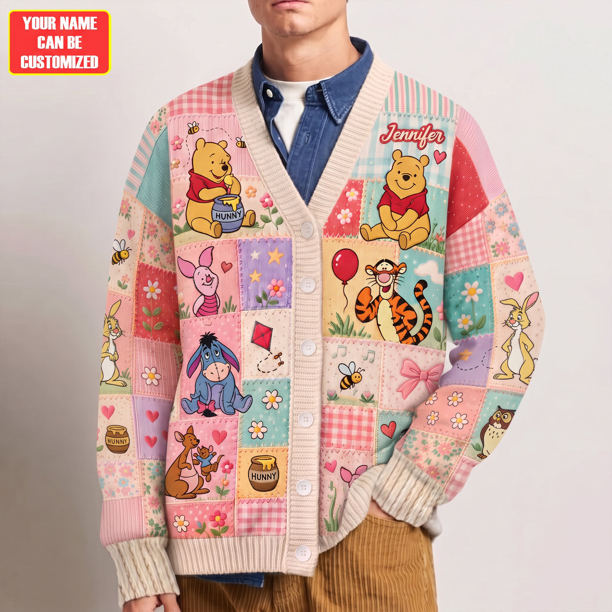 Sweet Honey Friends Patchwork - Personalized Knitted Cardigan
