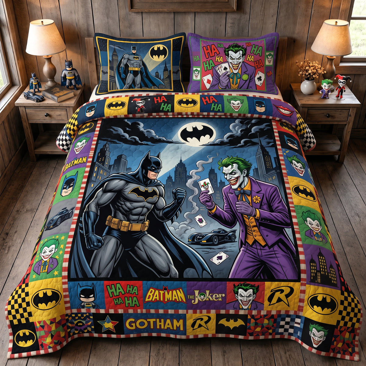 Gothic Knight Vs Clown Quilt Set – Cozy Superhero Bedding Gift