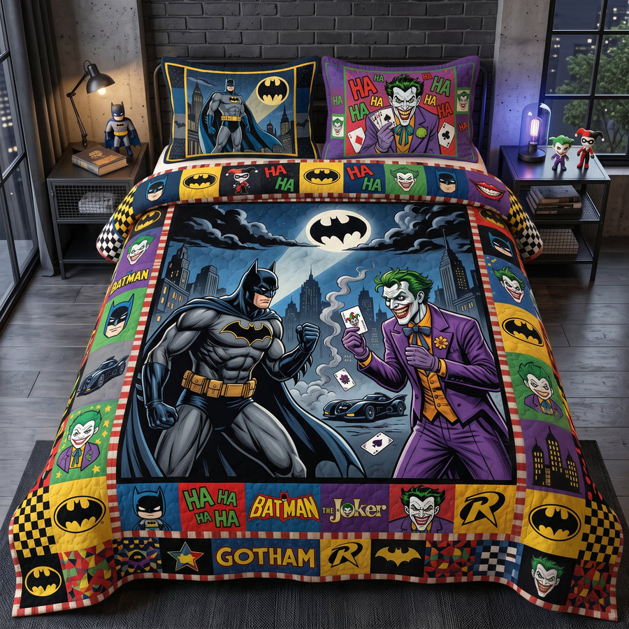 Gothic Knight Vs Clown Quilt Set – Cozy Superhero Bedding Gift