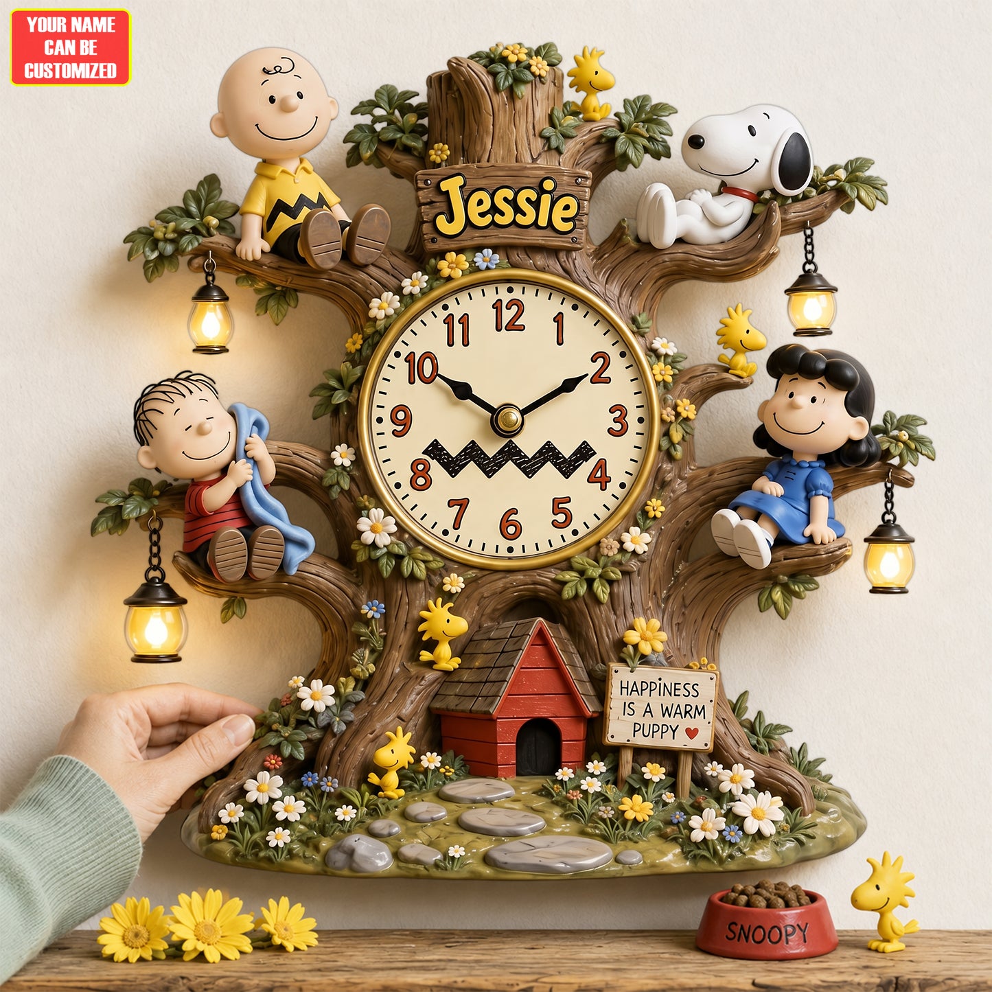 Classic Cartoon Friends Tree Acrylic Hanging Wall Clock - Personalized Gifts For Cartoon Lovers