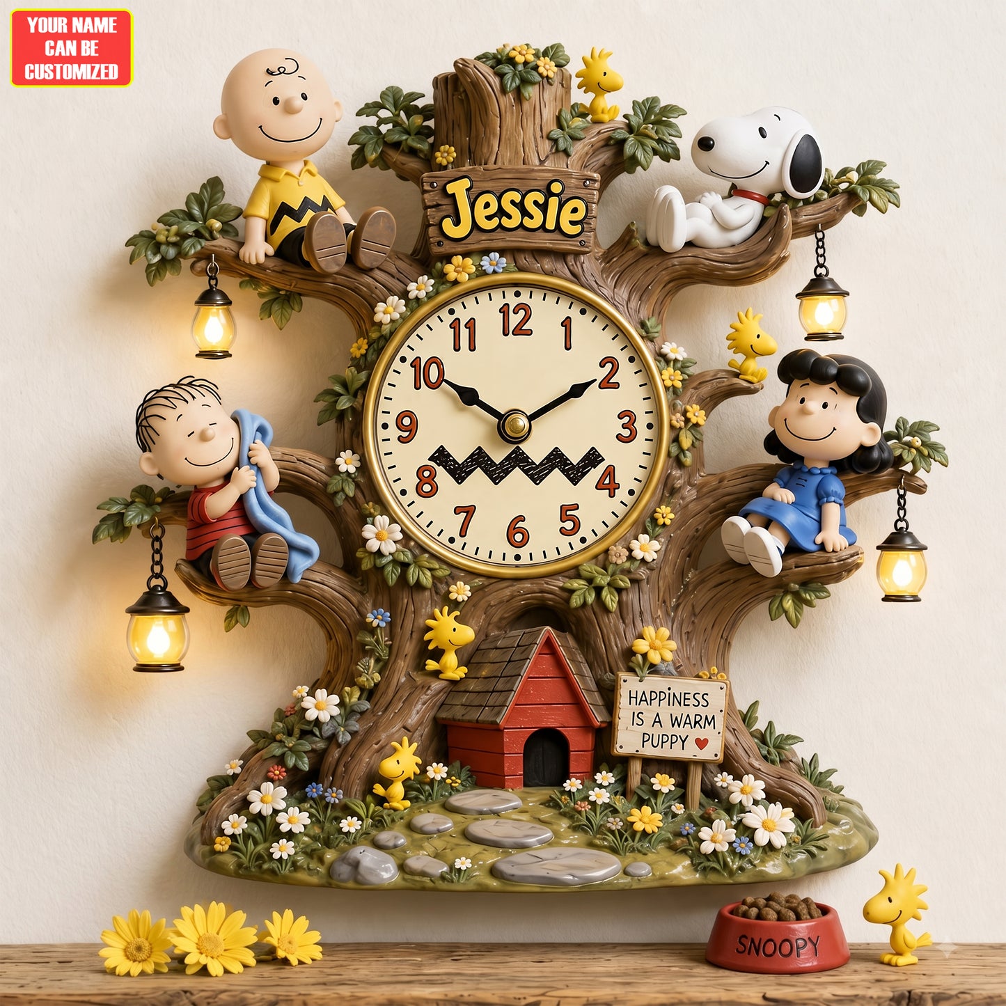 Classic Cartoon Friends Tree Acrylic Hanging Wall Clock - Personalized Gifts For Cartoon Lovers