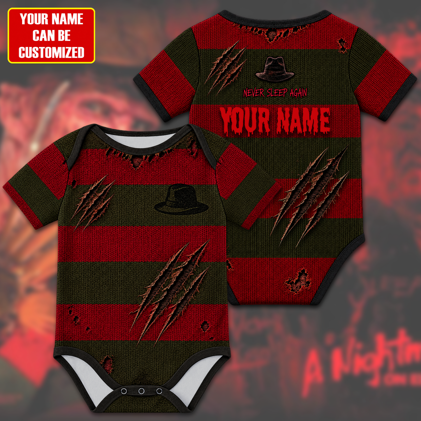 Customized Halloween Horror Jersey , Baby Rib Bodysuit Sizes