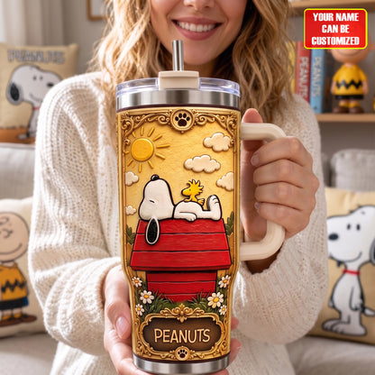 Classic Cartoon Puppy Tumbler With Handle - Personalized Gifts For Cartoon Lovers