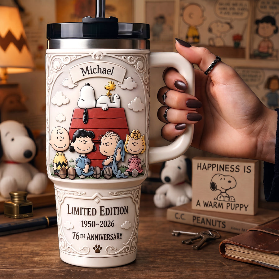 Cartoon Friends 76TH Anniversary Tumbler With Handle - Personalized Gifts For Friends (1950-2026)