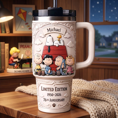 Cartoon Friends 76TH Anniversary Tumbler With Handle - Personalized Gifts For Friends (1950-2026)