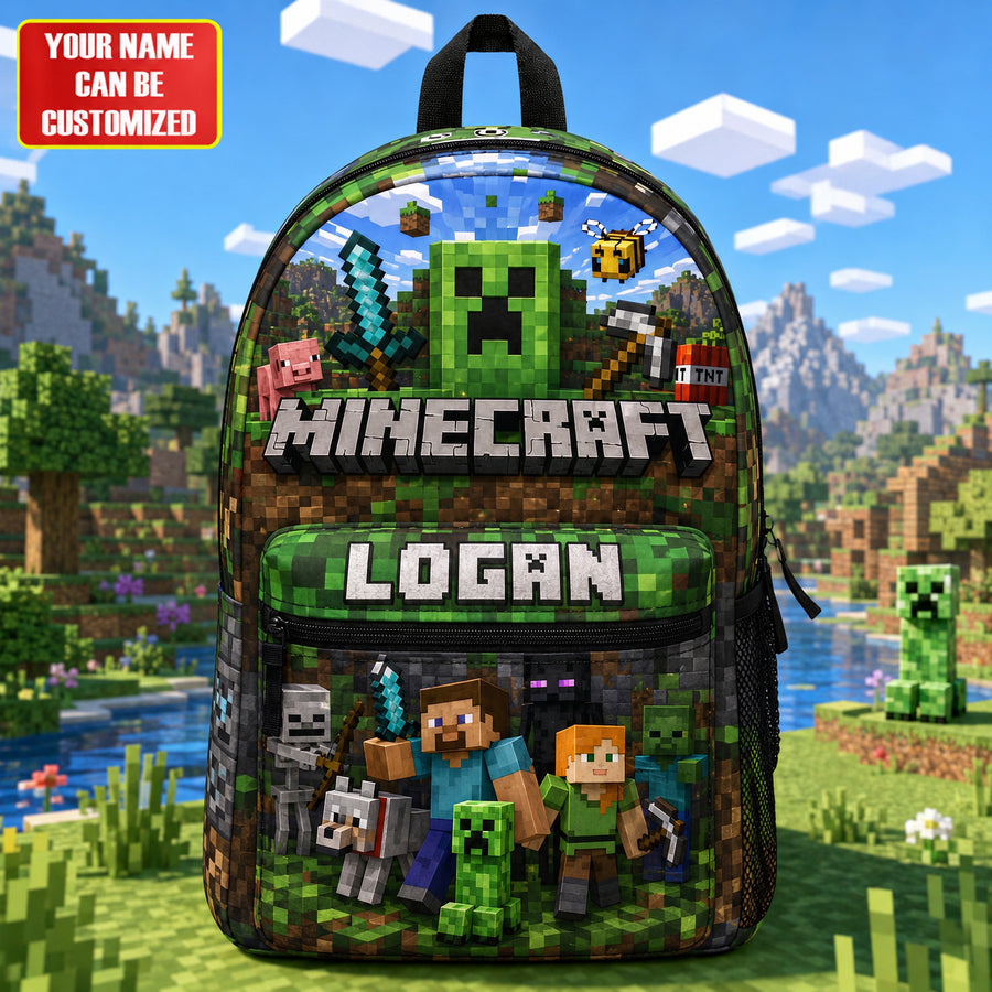 Personalized Gamer Pixel Adventure Backpack with Custom Name – Adventure School Bag for Kids