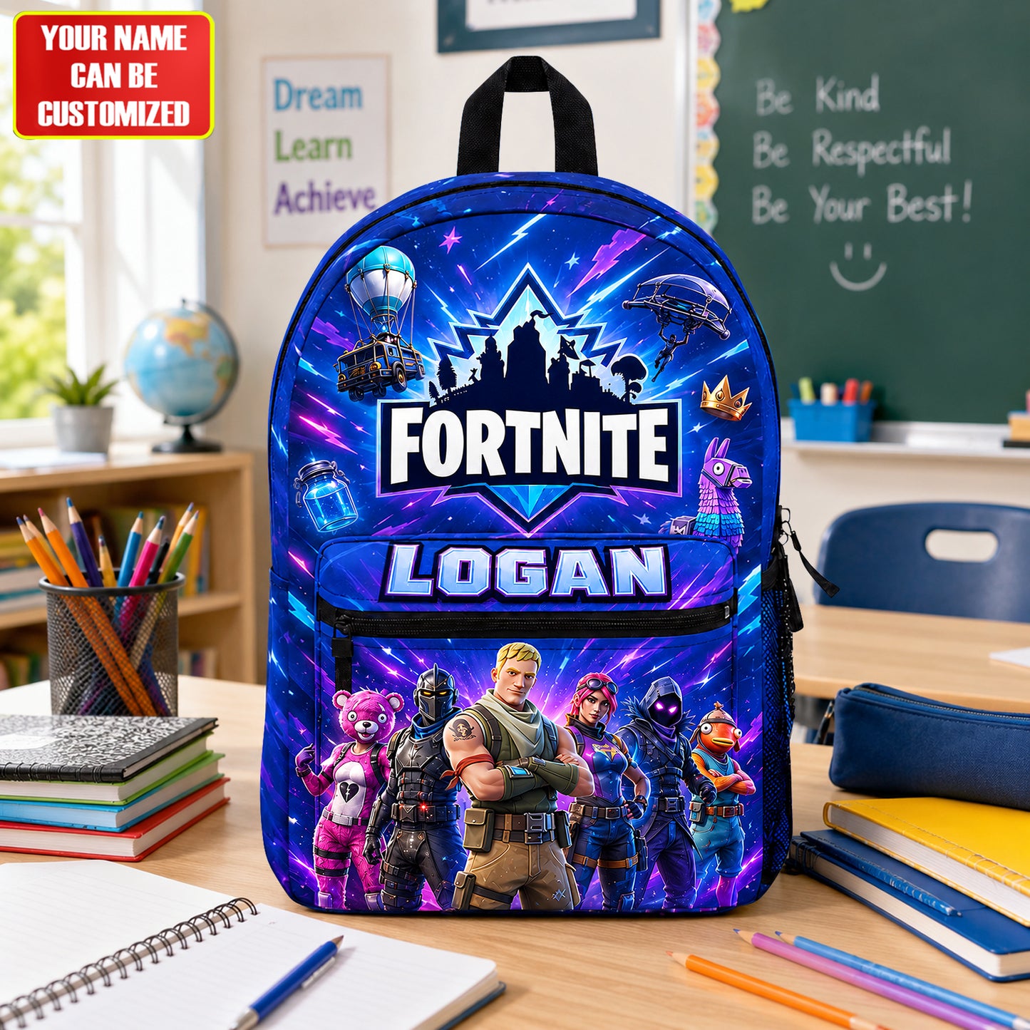 Personalized Gamer Battle Royale Backpack with Custom Name – Adventure School Bag for Kids