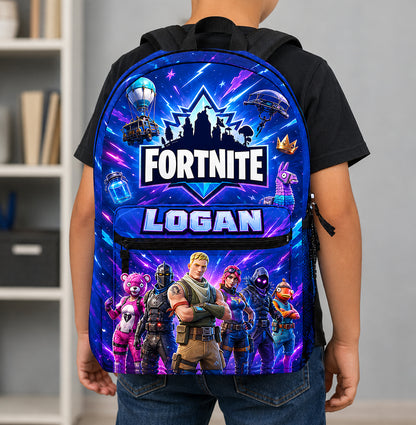 Personalized Gamer Battle Royale Backpack with Custom Name – Adventure School Bag for Kids