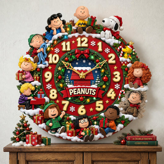 Christmas Cartoon Friends Acrylic Hanging Wall Clock - Personalized Gifts For Cartoon Lovers