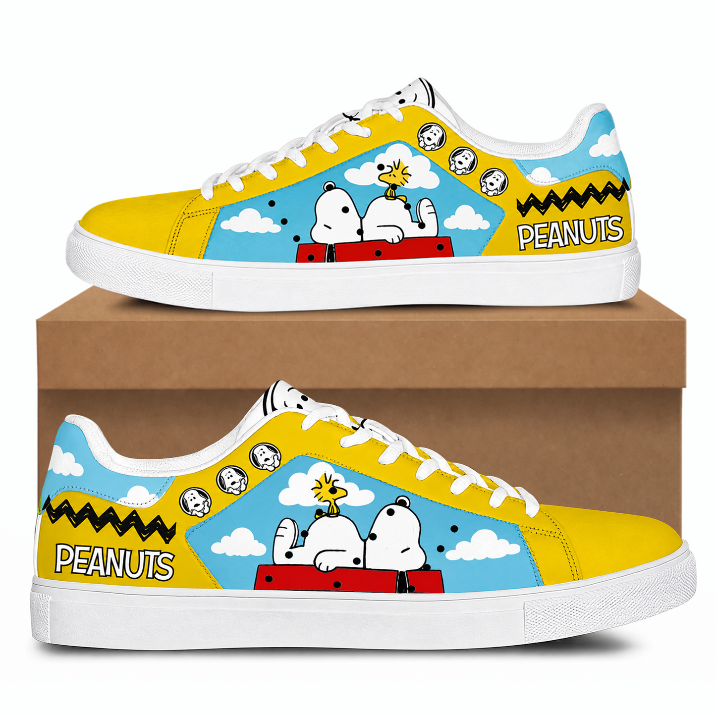 Classic Beagle & Bird Cartoon Custom Smith Shoes, Personalized Comic Style Sneakers