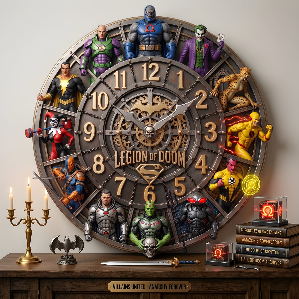 Ultimate Villain Alliance Acrylic Hanging Wall Clock - Personalized Gifts For Superhero Lovers