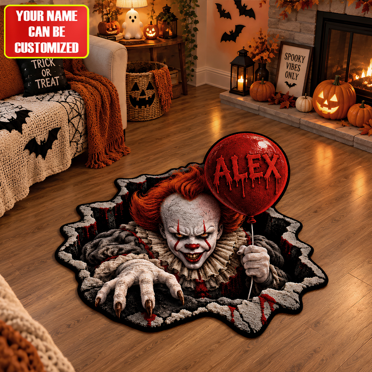 Halloween Horror Clown - Personalized Horror Halloween Shaped Doormat/ Rug