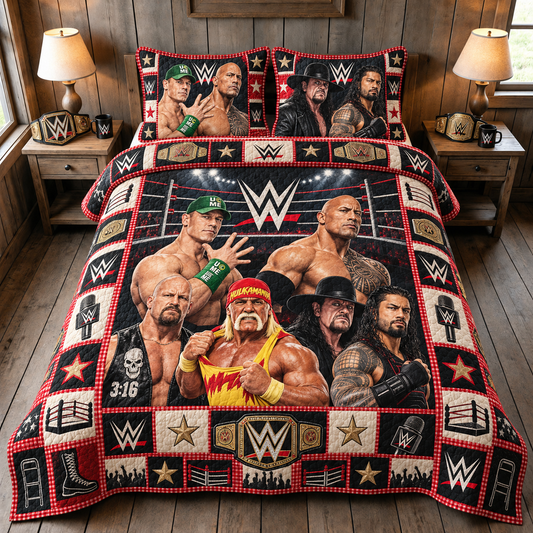 Legendary Wrestling Icons Quilt Bedding Set – Vintage Arena Sports Bedding Gift