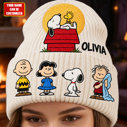 Classic Cartoon Friends - Personalized Embroidered Knit Beanie, Gift For Cartoon Lovers