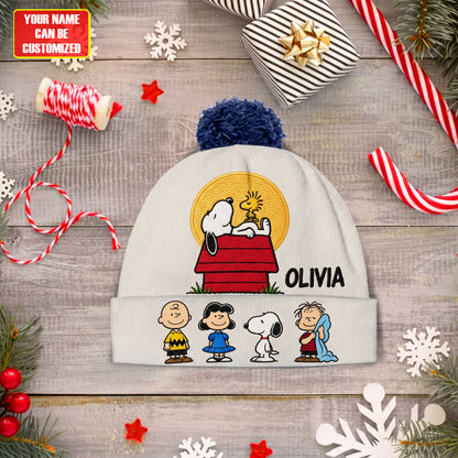 Classic Cartoon Friends - Personalized Embroidered Knit Beanie, Gift For Cartoon Lovers