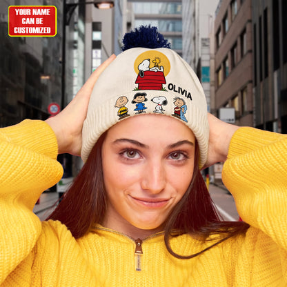 Classic Cartoon Friends - Personalized Embroidered Knit Beanie, Gift For Cartoon Lovers