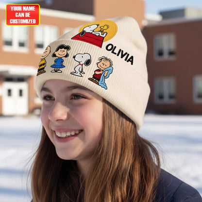 Classic Cartoon Friends - Personalized Embroidered Knit Beanie, Gift For Cartoon Lovers