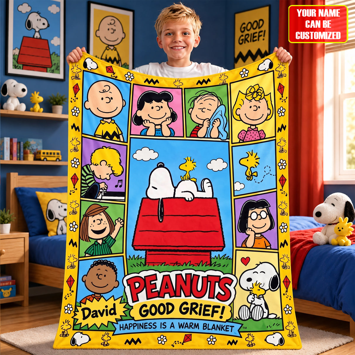 Happiness Puppy And Friends Blanket – Custom Name Cartoon Gift