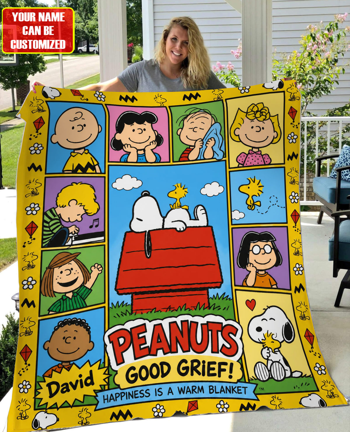 Happiness Puppy And Friends Blanket – Custom Name Cartoon Gift