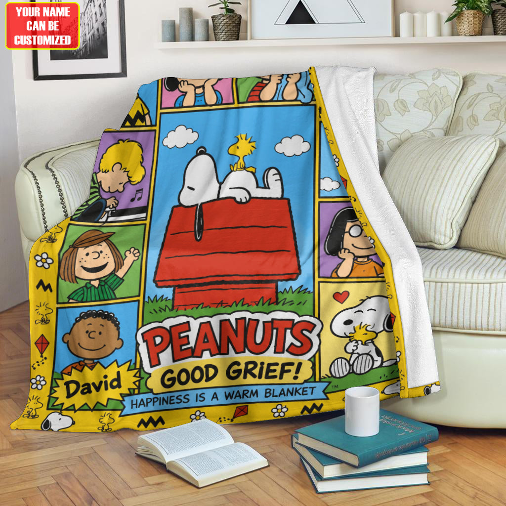 Happiness Puppy And Friends Blanket – Custom Name Cartoon Gift