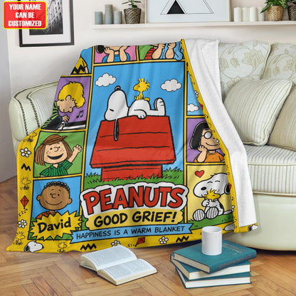Happiness Puppy And Friends Blanket – Custom Name Cartoon Gift