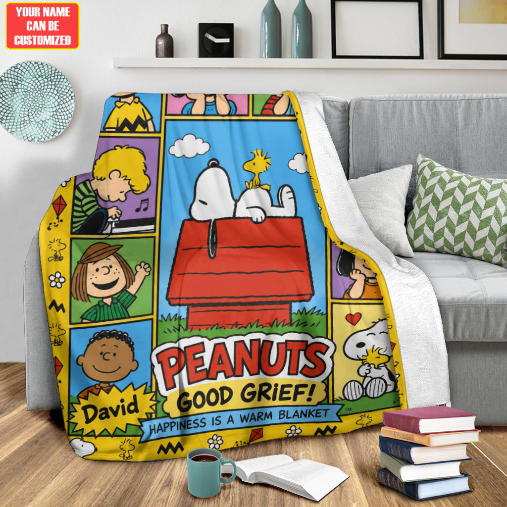 Happiness Puppy And Friends Blanket – Custom Name Cartoon Gift