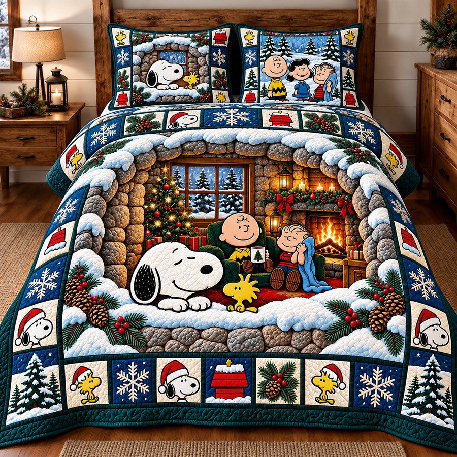 Cozy Winter Cartoon Friends - Christmas Quilt Bedding Set, Gift For Classic Cartoon Lovers