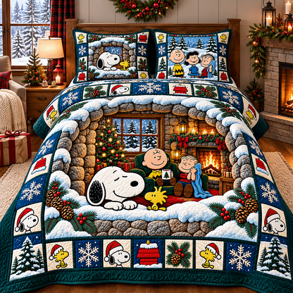 Cozy Winter Cartoon Friends - Christmas Quilt Bedding Set, Gift For Classic Cartoon Lovers